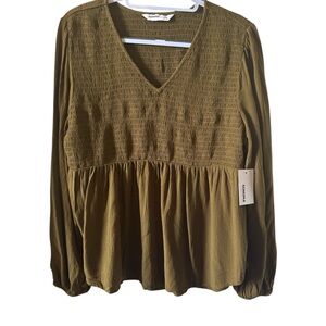 Sonoma Olive Smocked Blouse